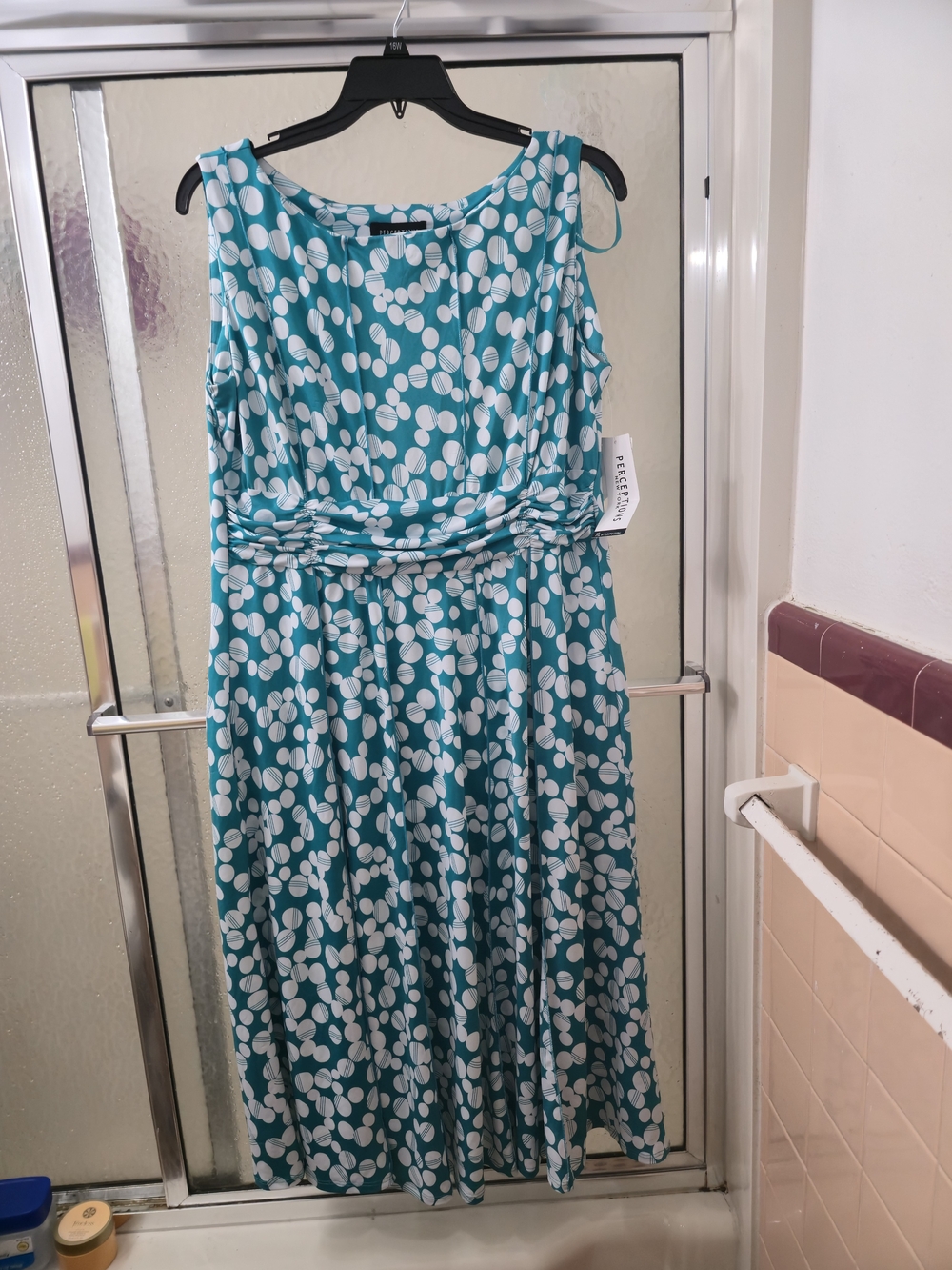 NWT Beautiful Perceptions NY Teal and White Polka Dot Sleeveless Dress. XL. $80